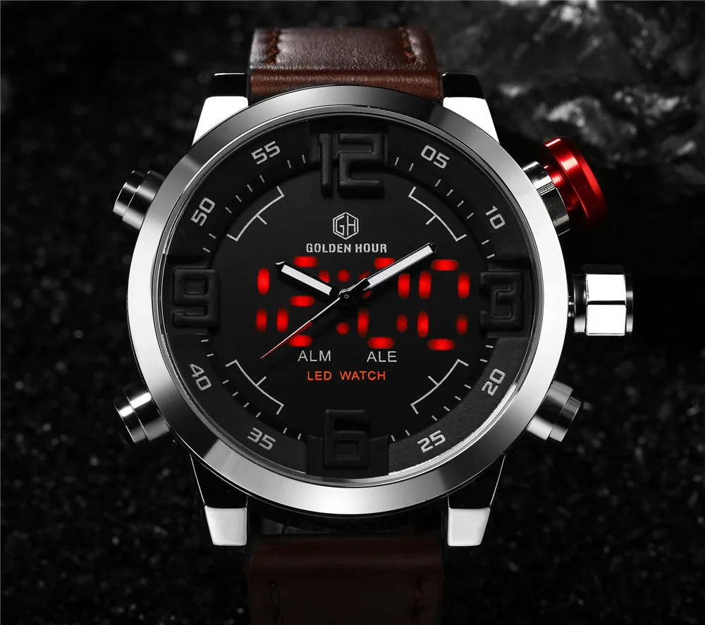 

2018 New Fashion Men Watches Led Militray Sport Quartz Men Watch Calendar Leather Waterproof Male Wristwatches Relogio Masculino
