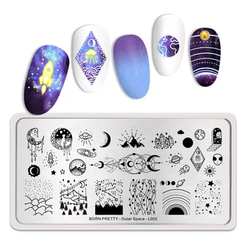 

BORN PRETTY Nail Stamping Plates Rectangle Stainless Steel Outer Space Star Moon Image Stencil DIY Nail Art Template Tools