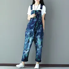 Новое поступление хип хоп мешковатые из джинсовой ткани Комбинезоны женские милые печати свободные джинсовые комбинезоны женские комбинезоны в дырочку брюки 043004