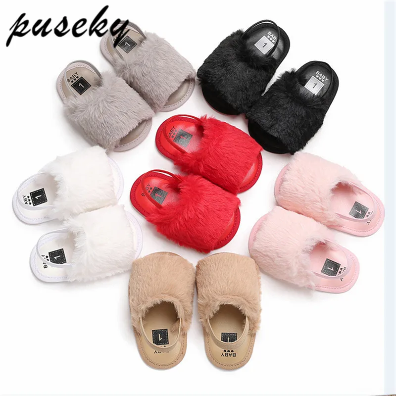 

Puseky Baby First Walkers Mulit colors Infant Girls Soft Sole Shoes Plush Slide Summer Toddler Princess Nonslip Crib Girl Shoes