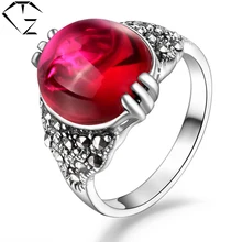 GZ Pura 925 Bodas de Plata Rojo Corindón Anillos para Los Hombres 100% Anillo de Plata Tailandés S925 Solid Joyería Fina LR31