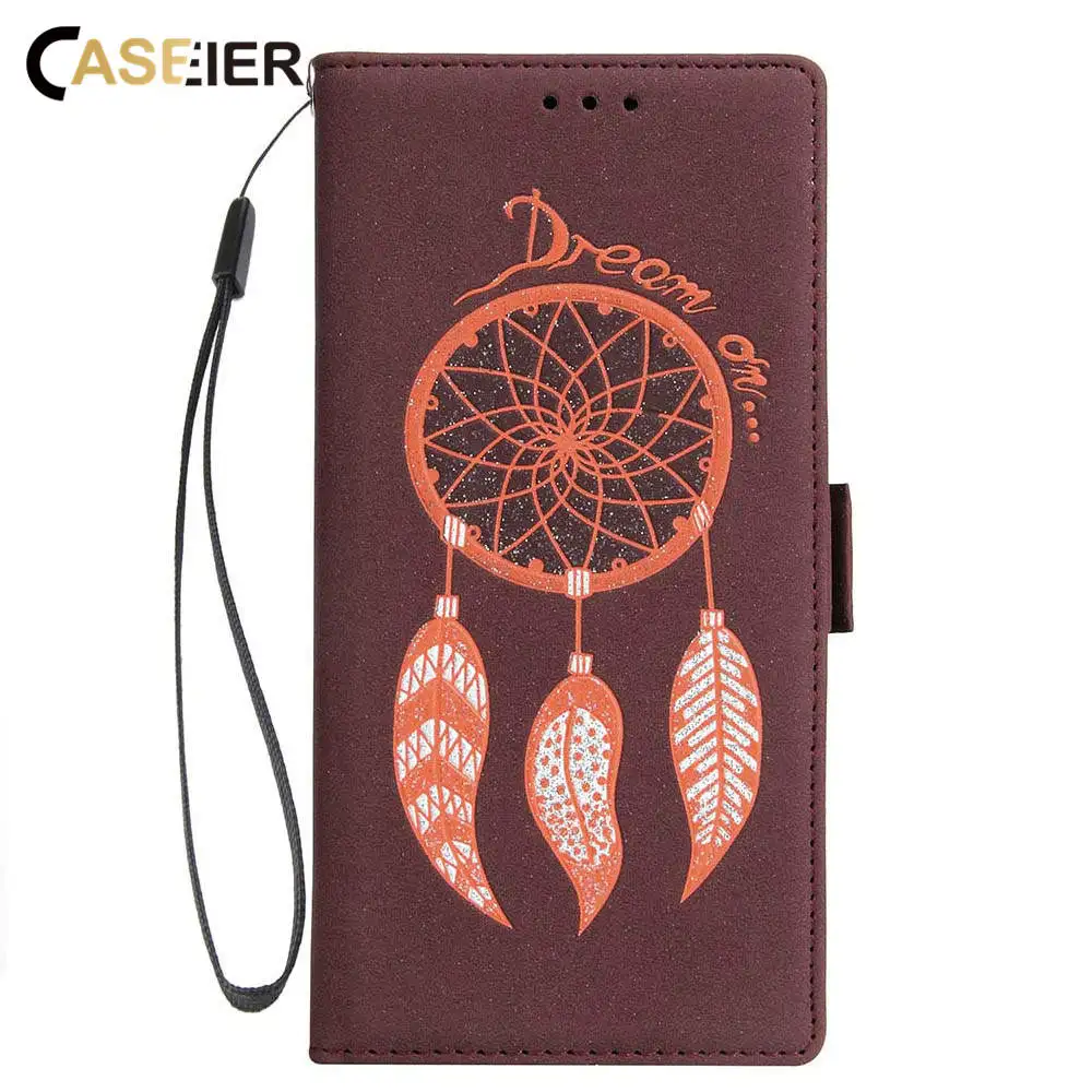 

CASEIER Leather Phone Case For iPhone 7 Plus 8 Plus X XS Max XR Embossed Wind Chime Pattern Case For iPhone 6 6s 5 5S Card Cover