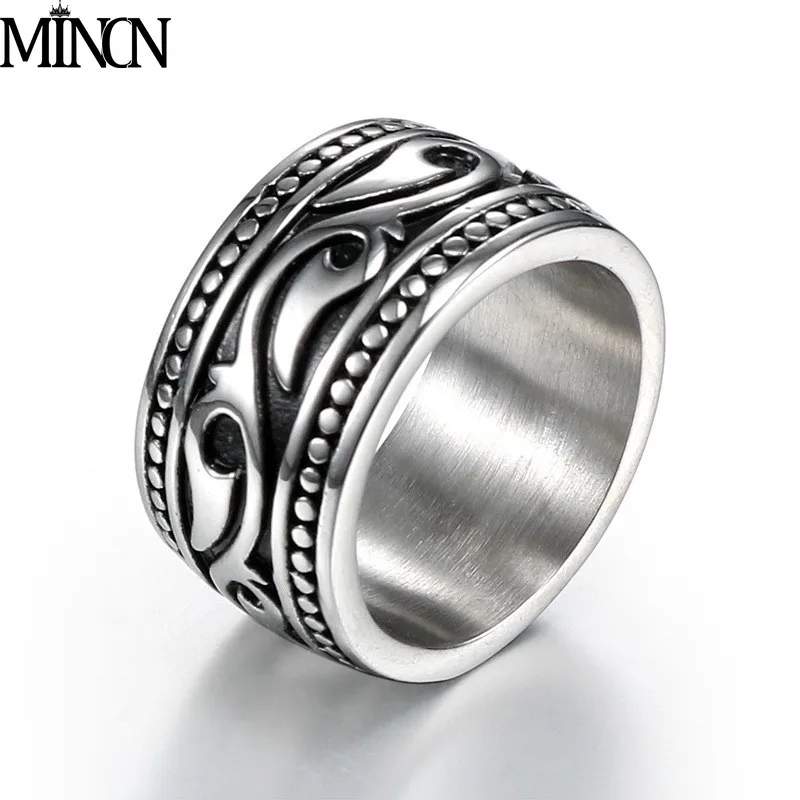 MINCN stainless steel rings Titanium Steel Punk mens silver rings for