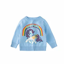 Хлопковый вязаный свитер для маленьких девочек; Детский свитер с длинными рукавами с изображением радуги и пони; Джемперы; милые детские топы; пуловер; одежда; 1-6Y