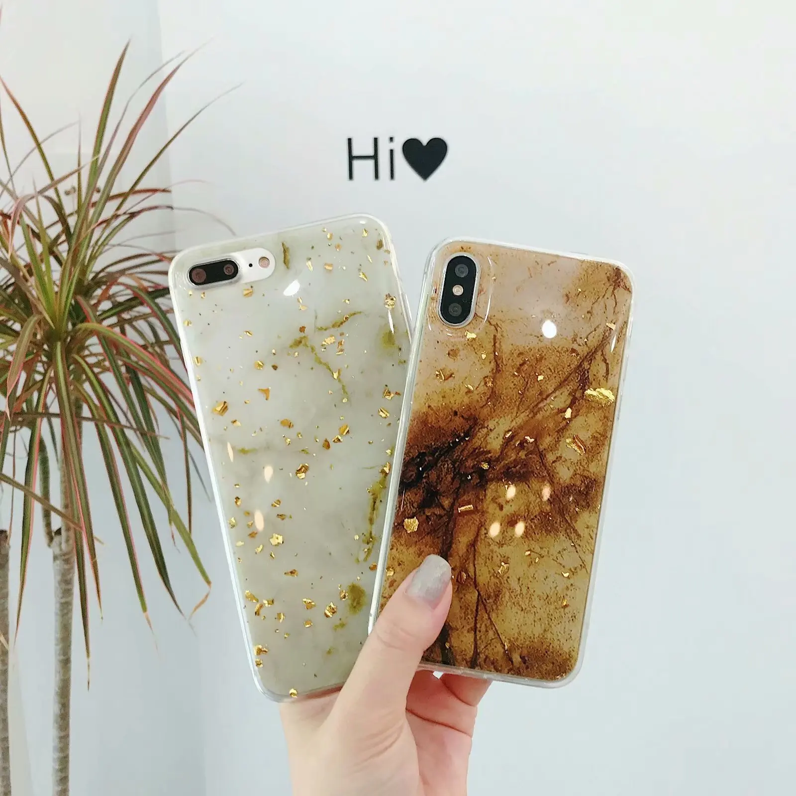 

For iPhone X Fashion Gold Tin Foil Granite Marble Texture Pattern Phone Case For iPhone 6S 7 8 Plus Back Protect Soft Silicone