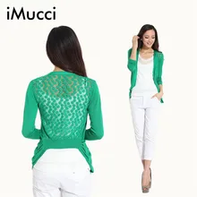 iMucci High Quality Fashion Women Cardigan Lace Sweet Candy Pure Color Sexy Lady Slim Crochet Knit