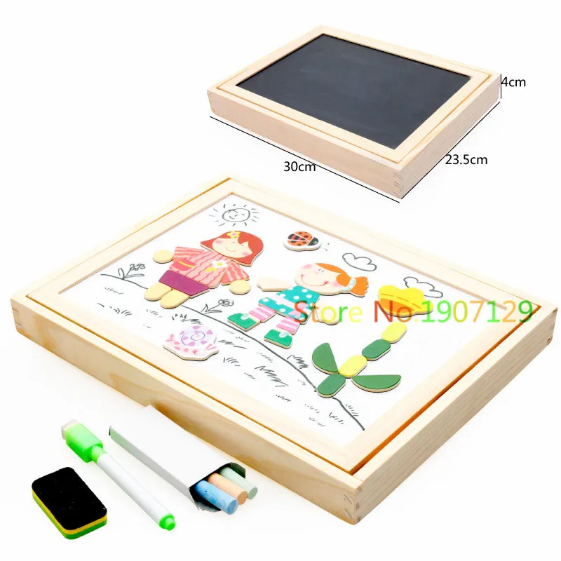 Multifunctional Wooden Toys Educational Magnetic Puzzle Farm Jungle Animal Kids Jigsaw Baby Blackboard Drawing Board Easel Board 6