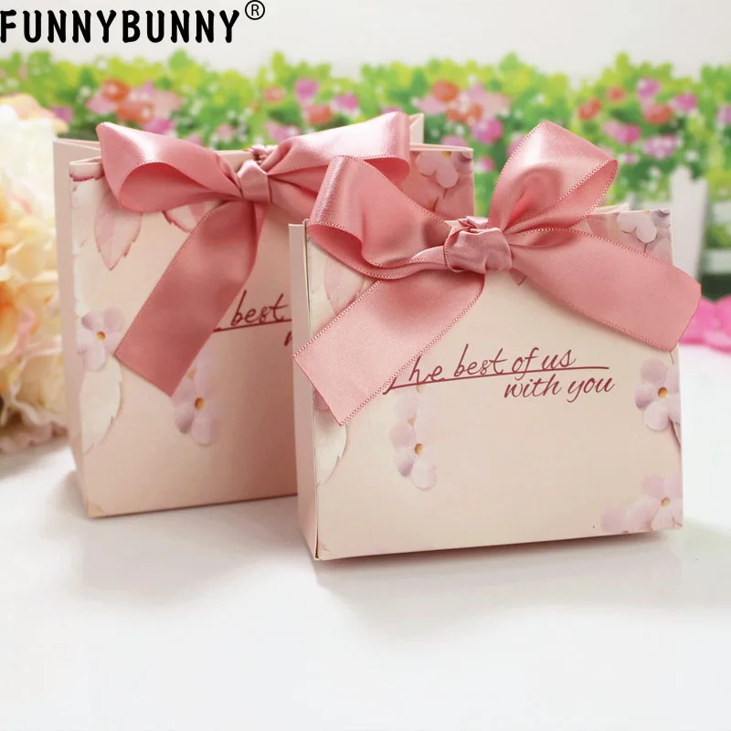 

FUNNYBUNNY Ribbon Bow Candy Boxes Wedding Favor Box Sweet Gift Bags Packing Box