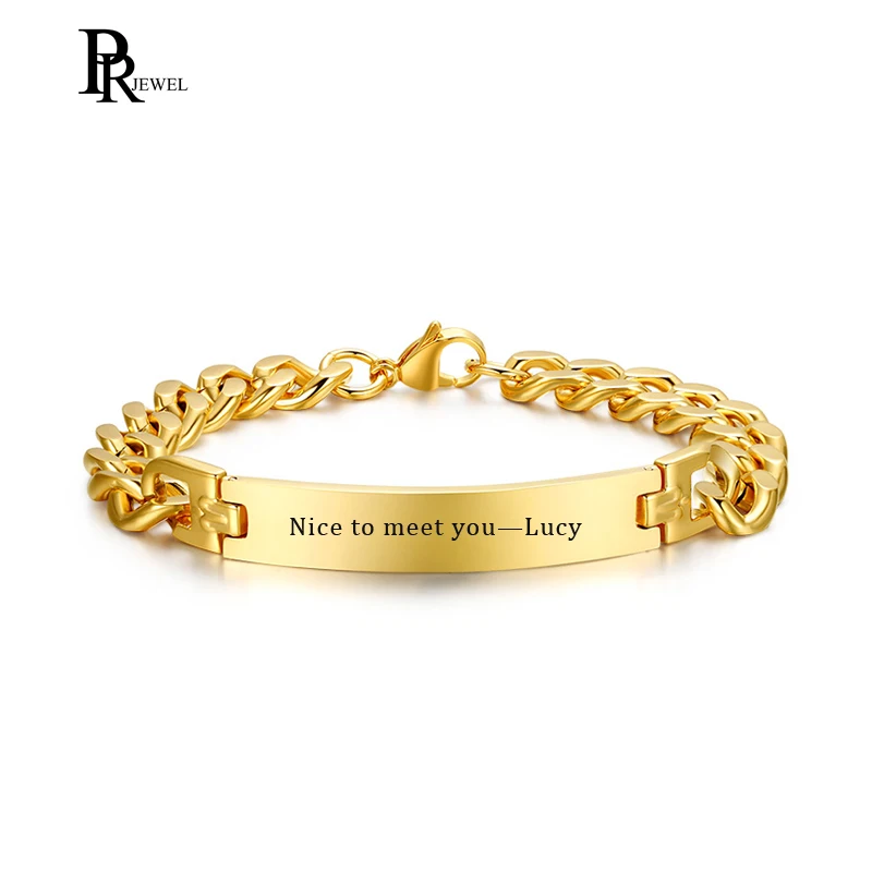 

Personalized Gold Color Stainless Steel Customized Free Engraving Quote Mantra Message Name Inspirational Bracelets Gift