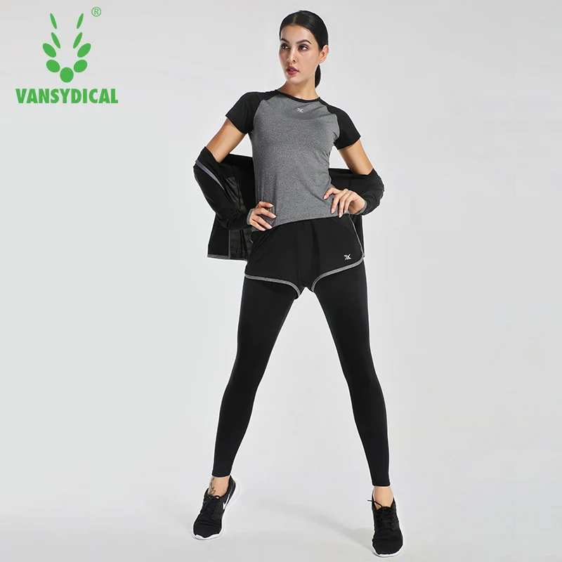 2017 Vansydical спортивный костюм для женщин осень и зима бег свободная одежда фитнеса