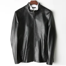 Натуральная мужская кожаная куртка Короткая Повседневная кожаная куртка новая куртка из овечьей кожи