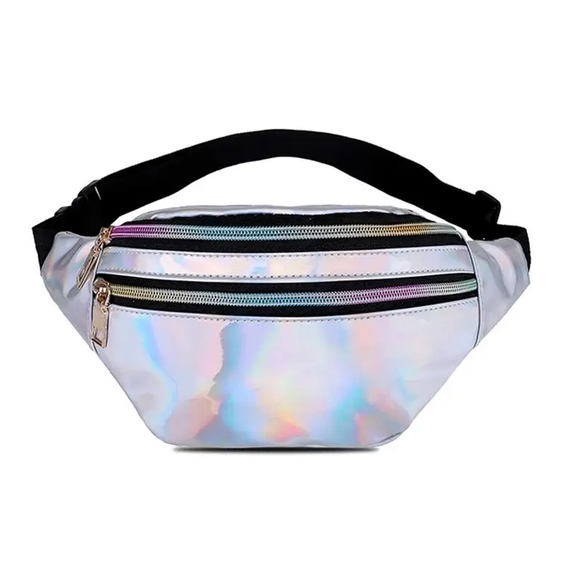 Модная голографическая Женская поясная сумка, дизайнерская Лазерная нагрудная поясная сумка, серебряная поясная сумка, блестящая поясная сумка, кошелек, сумка для телефона - Цвет: laser silver-2zipper