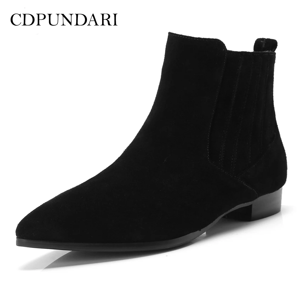 

CDPUNDARI Sexy Pointed Toe Genuine Leather Ankle boots for Women Low heel boots Ladies Winter shoes woman