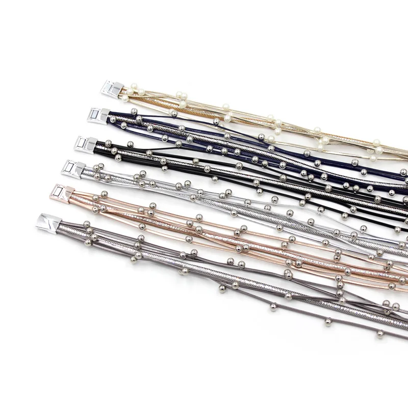 Multi layer Leather Bracelets for Women Fashion Imitation Pearl Ladies Wrap Friendship Bracelets Female Gifts