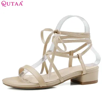 

QUTAA 2018 Women Sandals Cow Leather+pu Fashion Women Shoes Platform Square Heel Round Toe High Quality Women Sandals Size 34-40