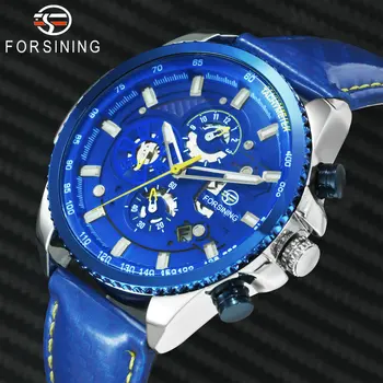 

FORSINING Military Sports Watch Men Auto Mechanical Chronograph Mens Watches Top Brand Luxury Multifunction Leather Clock 2019