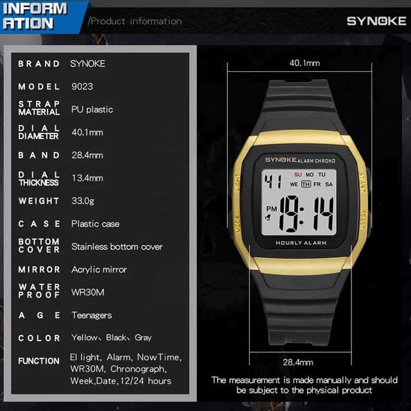 SYNOKE Цифровые мужские модные спортивные часы 30 м водонепроницаемые мужские светодиодный дисплей электронные часы наручные часы Montre Homme