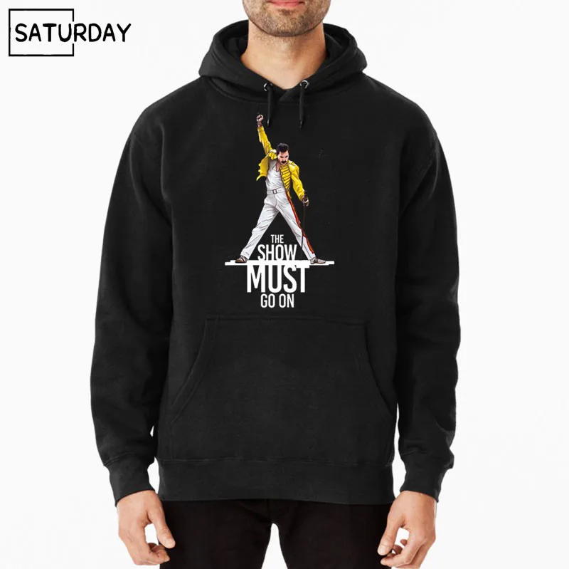 

Men's Freddie Mercury The Queen Band Hoodie Sweatshirt Women Harajuku The Show Must Go On Hooded Sweatshirts Hoodie Black Hoodie