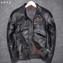 Весеннее модное мужское пальто из натуральной воловьей кожи с буквенным значком мотоциклетная Байкерская короткая куртка для мужчин xxxxxxl 5xl 6xl
