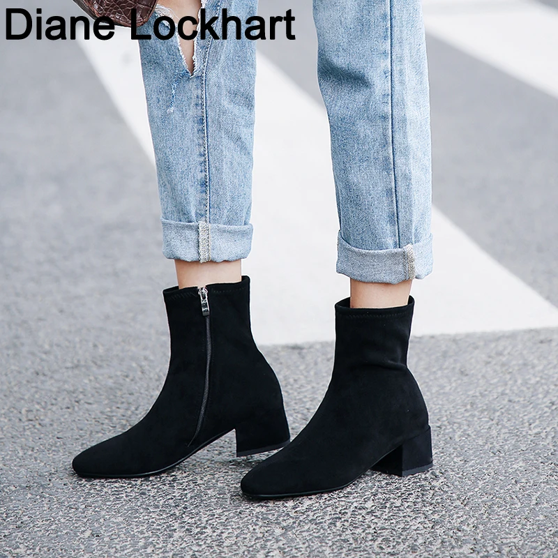 

Winter Boots women 2018 Black Ankle Boots For Women Thick Heel Slip On Ladies Shoes Martin Boots Bota Feminina Size 32-44