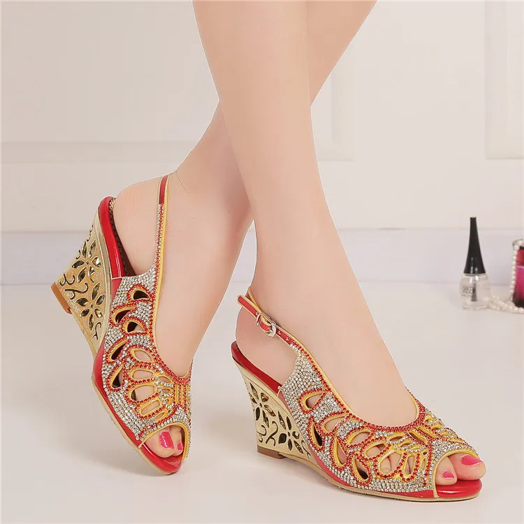 G-sparrow 2018 New Summer Diamond Roman Peep Toe Crystal Stiletto High Heel Shoes Women Rhinestone Wedges Sandals24