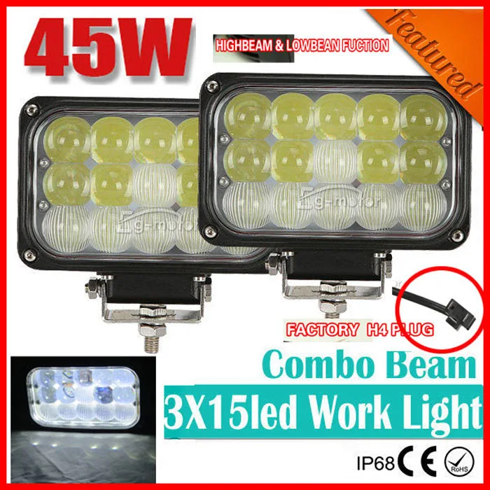 

2PCS 6" 45W CRE 15LED*3W Driving Work Light Combo Beam Offroad SUV ATV 4WD Spot Flood 9-32V 3200lm Headlamp H4 Plug High/Low
