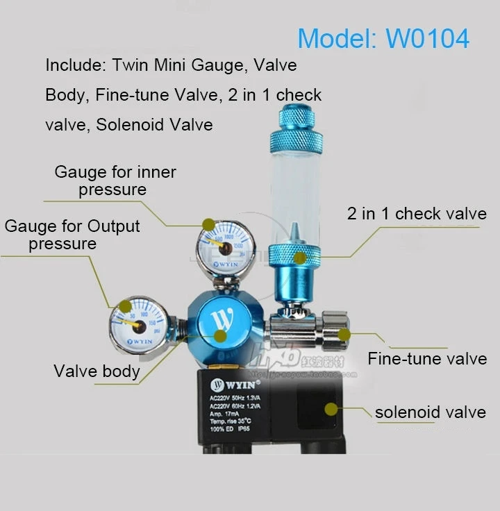Аквариум CO2 регулятор с обратным клапаном регулятор для аквариума Магнитный Соленоидный клапан - Цвет: W0104