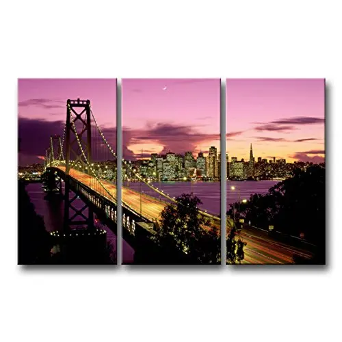 

3 Pcs/Set Landscape Canvas Prints The Purple Night Of City On The Wall Pictures For Living Room