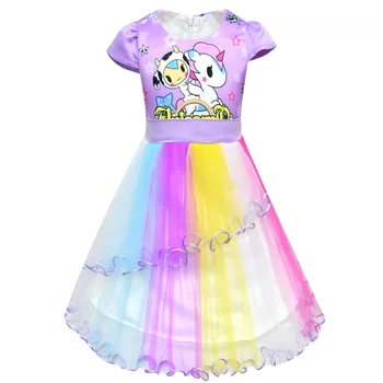 

Elegant Rainbow Birthday Party Dresses Children Kids Clothes Baby Girls Dress Unicorn Costume Girl tutu Dress Christmas