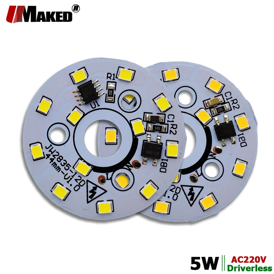 AC220V 5W 44mm LED Module Light PCB Aluminum plate Warm/Natural/White SMD2835 Smart IC Driver Bulbs Downlight Ceiling Lamps DIY | Освещение