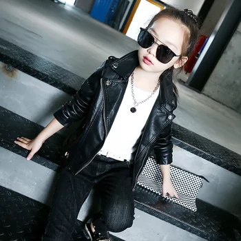 

Girl Leather Clothing Autumn Fashion Children Jacket Unlined Garment Child Leisure Time Loose Pu Leather Clothing
