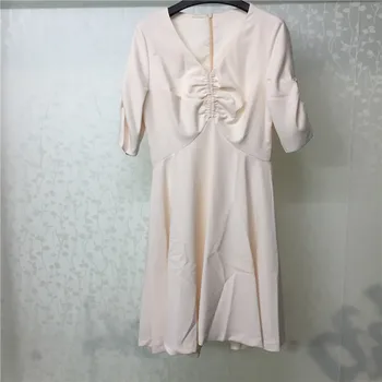 

V-neck Dress for Women Elegant Pink Sweet MIni Elegant A-line Style Short Sleeve Dress for Lady 2018 new Women Dress
