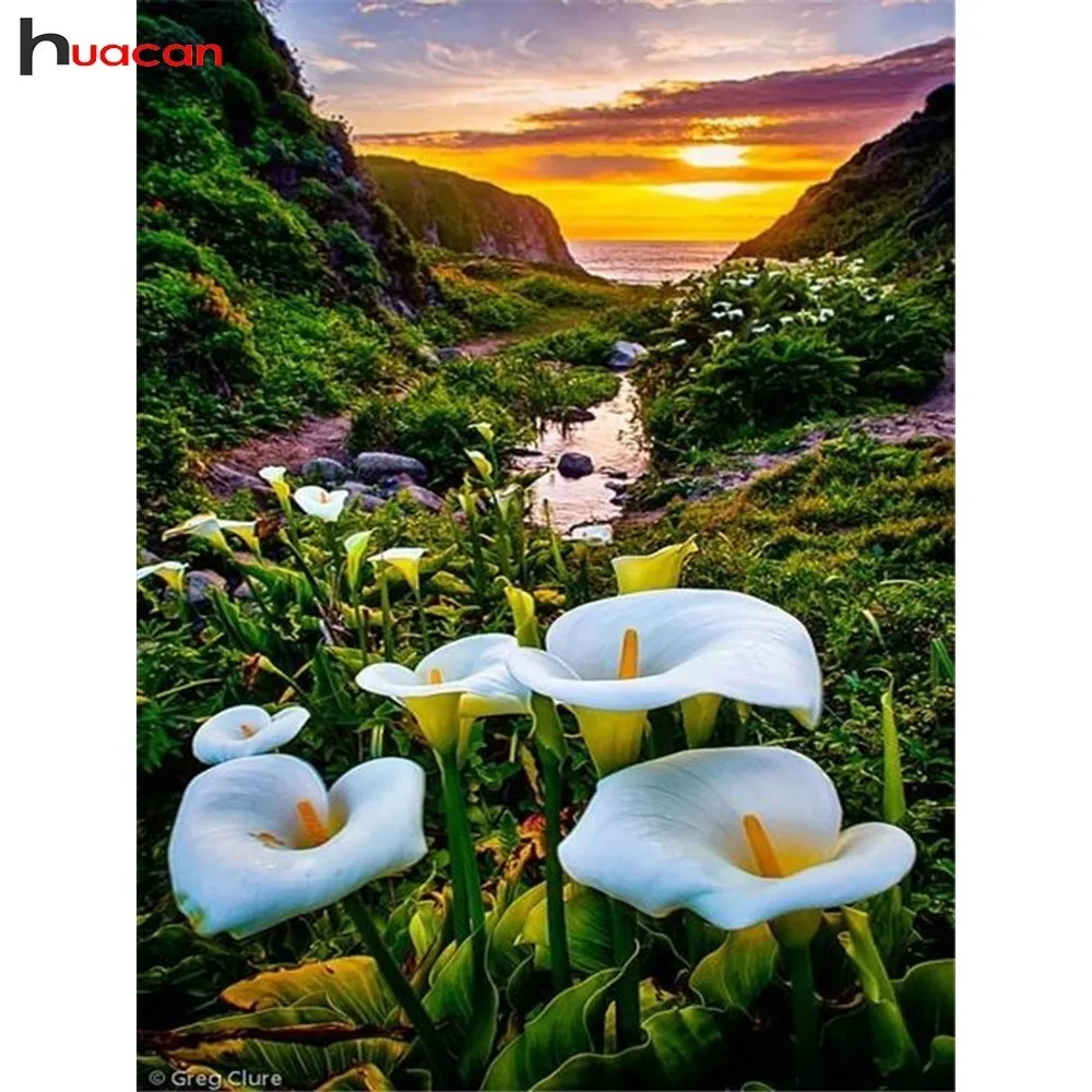 

Huacan Diamond Painting Cross Stitch "Mountain Village Calla" Full Round Diamond embroidery Needlework Rhinestone Mosaic Crafts