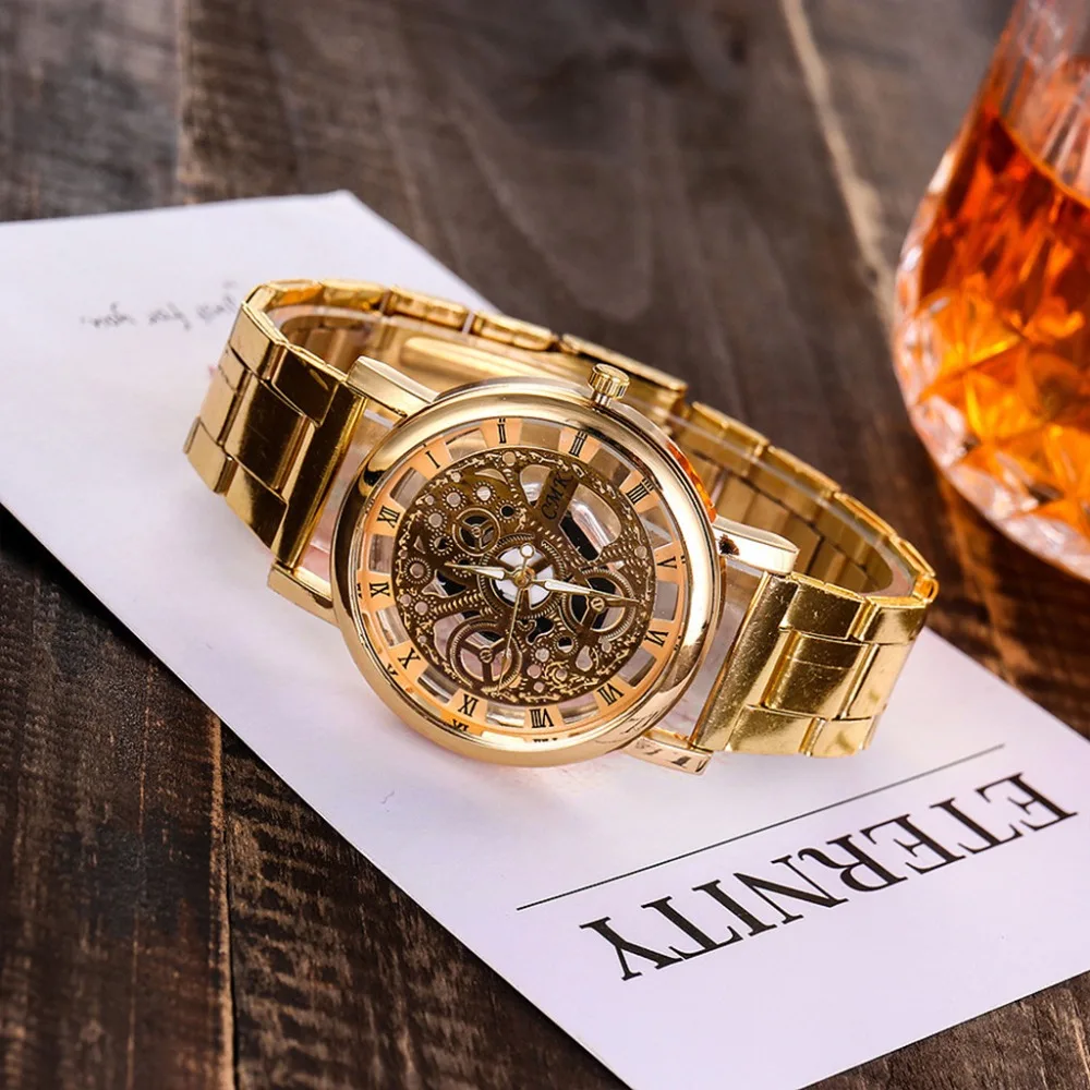 Модные часы серебряные и золотые Роскошные полые стальные часы для мужчин и женщин унисекс Hombre кварцевые наручные часы Часы Ретро Relogio# YY