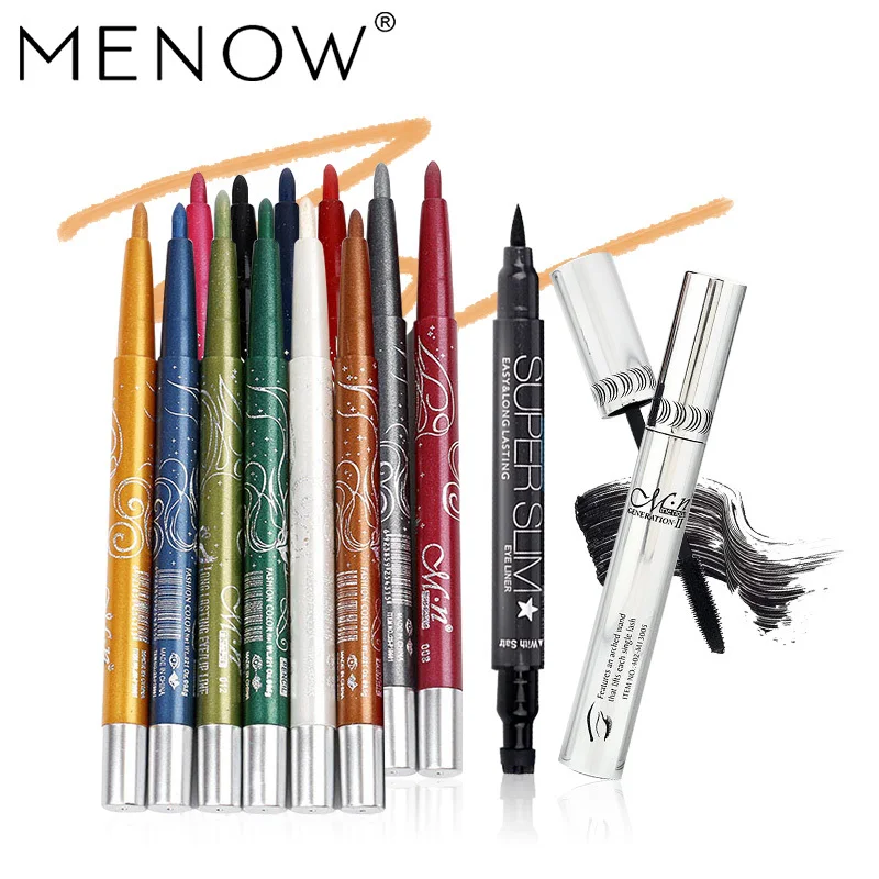 Menow Brand Make Up Set 12colors Waterproof Eyeliner Pencil Lip Liner And Fashion Star Eye Liner 