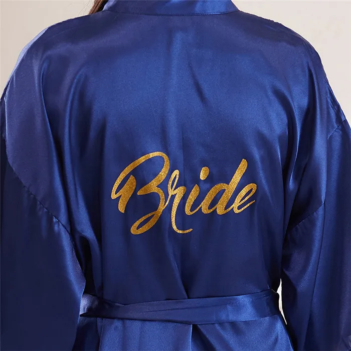 Сексуальный халат цвета шампанского, Атласный халат с вышивкой и надписью «Невеста», халат для подружки невесты, свадебное кимоно, одежда для сна, ночное белье, M-2XL - Цвет: 19