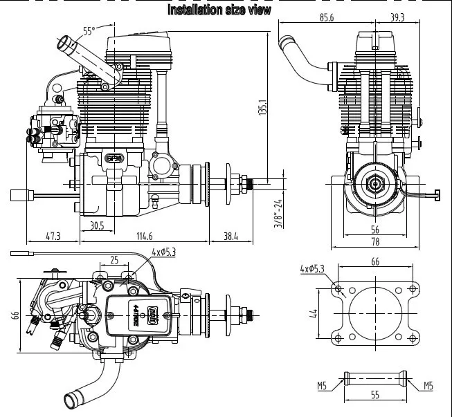 Size of NGH 38CC Engine