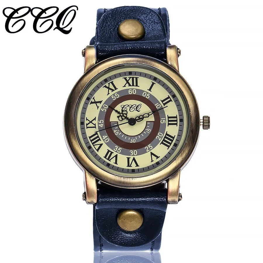 CCQ бренд унисекс для женщин мужчин Римский циферблат часы Винтаж Натуральная кожа ремешок водонепроницаемый кварцевые наручные часы Relogio Feminino Лидер продаж - Цвет: blue