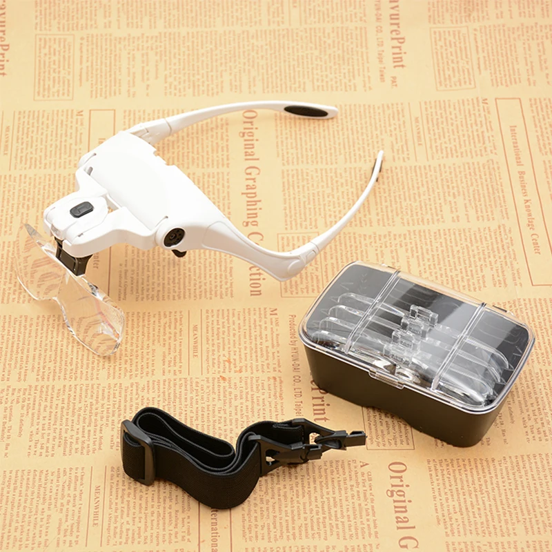 5Pcs Lens Interchangeable Headband Magnifier Glasses 2LED Head Lamps 1