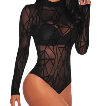 

2019 Summer New Black Ladies Sexy Bodysuit Top Woman Long Sleeve Rompers Bodysuit Body Feminino Lace Romper Women
