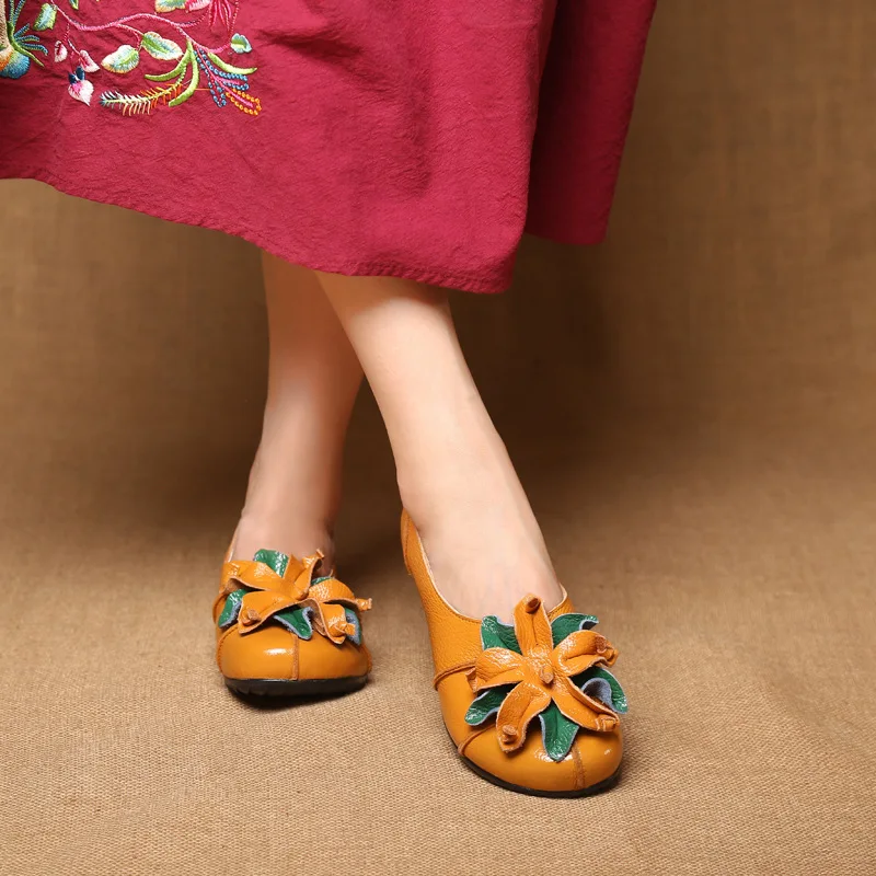 BeckyWalk/женская повседневная обувь из натуральной кожи; балетки на плоской подошве в национальном стиле с цветами; Летняя женская обувь на плоской подошве ручной работы в стиле ретро; WSH2941