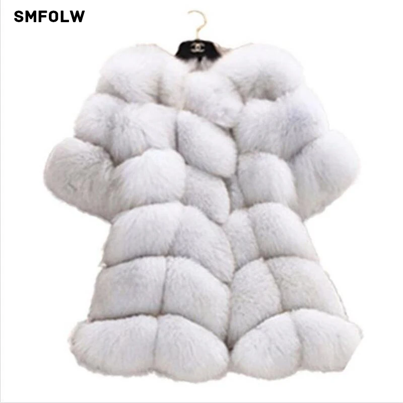 Image 2016 European Style Fifth Sleeve Winter Women High Imitation Faux Fur Coat Jacket Fur Coat Women Clothes Fox Fur Coat Size 6XL