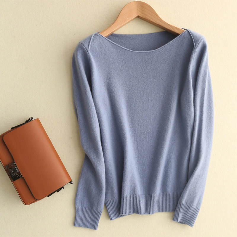 

2019 spring and autumn new low collar pullover cashmere sweater solid color sweater long sleeve bottoming shirt collar