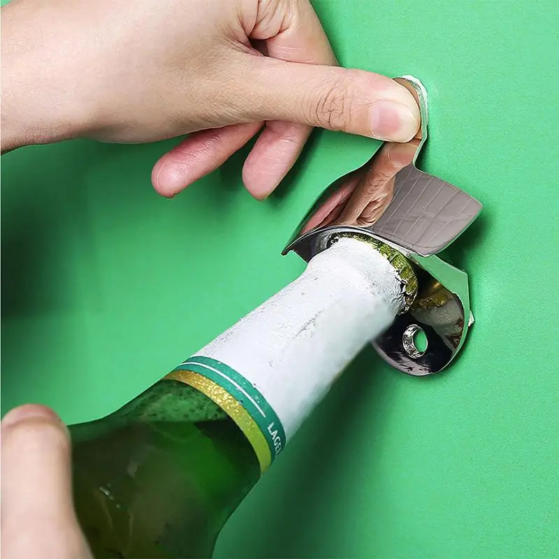 Iron Wall Mounted Bar Beer Glass Bottle Cap Opener Kitchen Tools Bottle Opener Beer Opener Without Srew Stainless Steel
