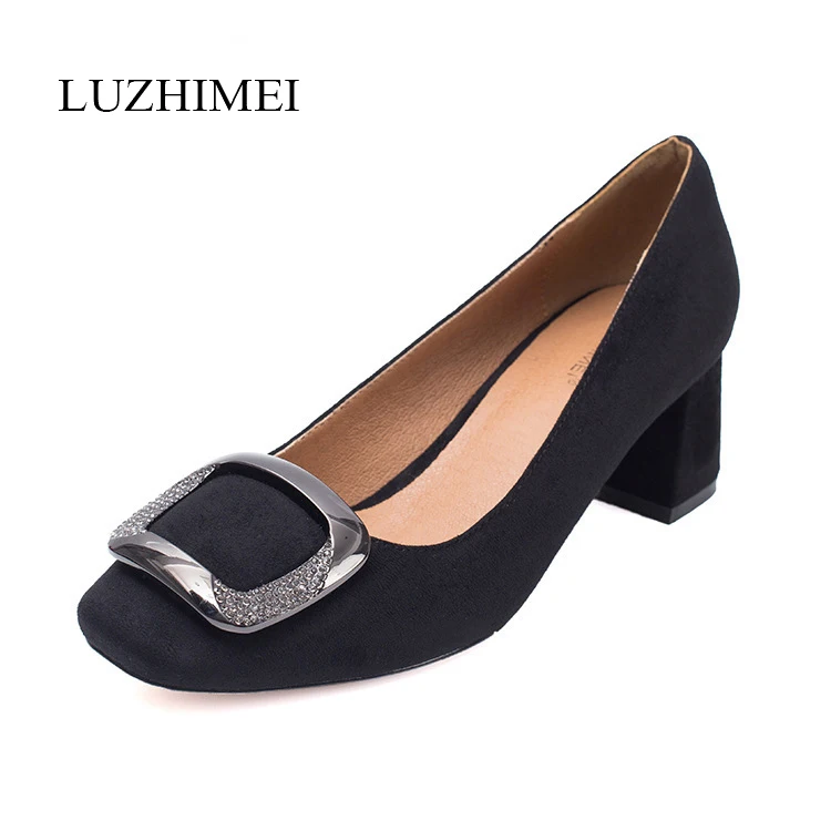 

LUZHIMEI Office Working Casual Shoes High Heels Women Pumps Shoes comfortable Square Heels 5 cm Elegant Metal Decoration Shoes
