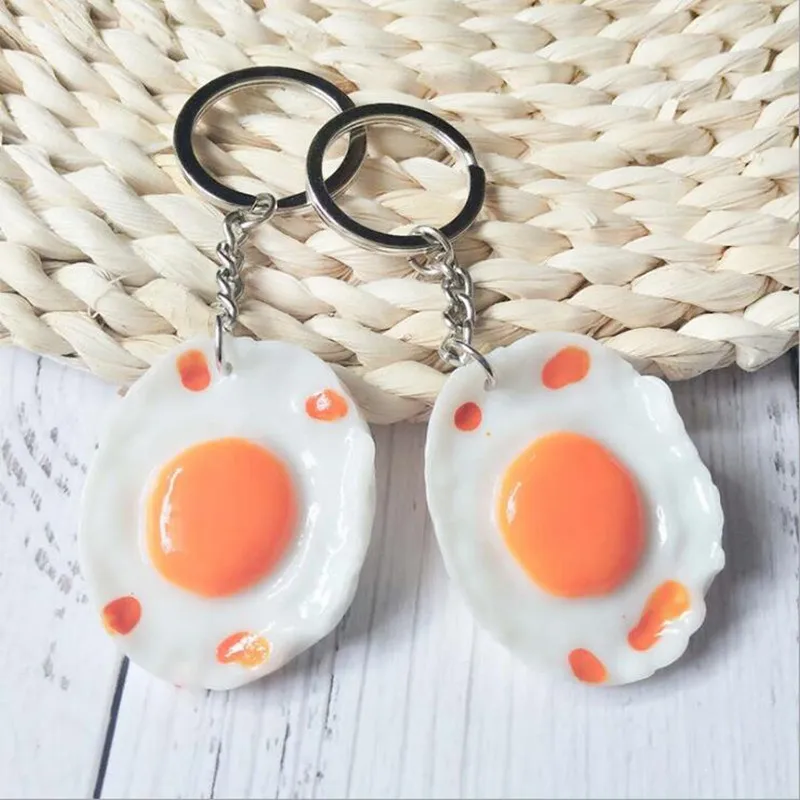 Creative simulated food Keychain Pendant Resin Fried egg key ring