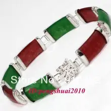 Красивый Багет Зеленый и Красный НЕФРИТ Ссылка Серебряной Пряжкой Женщины Браслет Браслеты(C0322