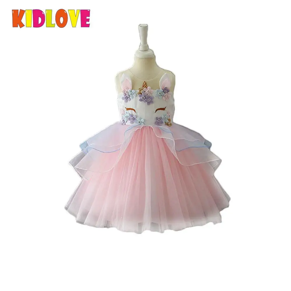 

Kidlove Girl Sleeveless Fashion Fluffy Multi-layer Mesh Yarn Princess Dress 3D Flowers Decoration Cartoon Lace Dress zk30
