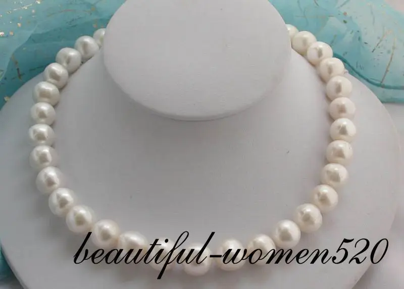 

Z2084 huge 17" 14mm white round freshwater pearl necklace magnet
