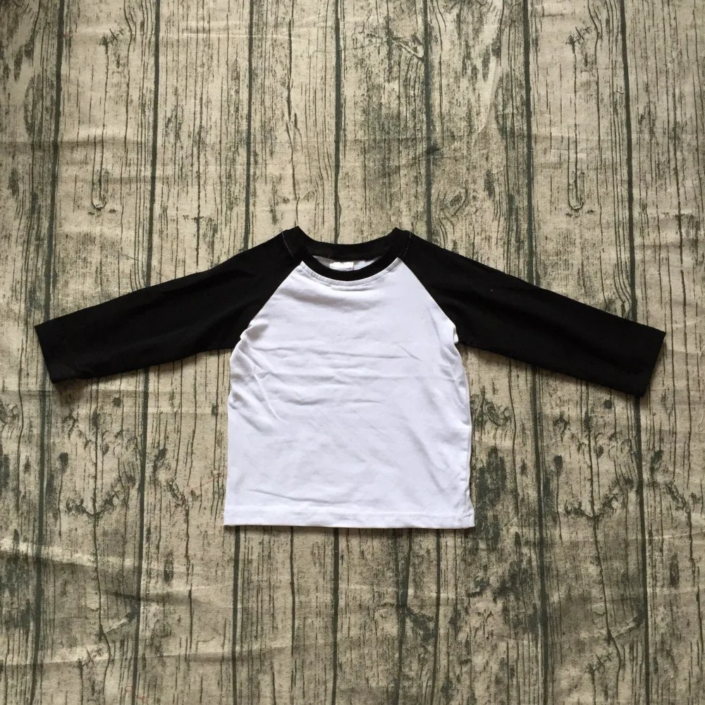

new baby boy boutique top t-shirts clothes black white solid DIY doodle cotton top children raglans kids wear long sleeves